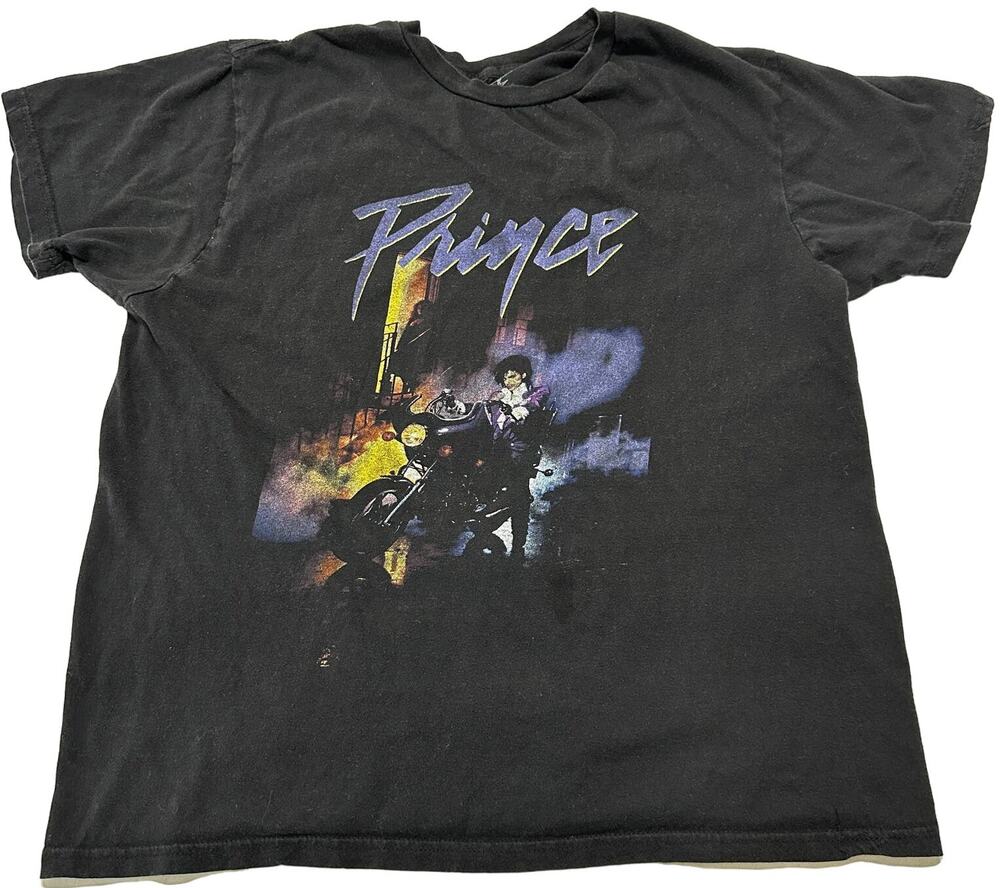 Prince Purple Rain Tee Shirt Size M Gray Short Sleeves Crew Neck Retro STAIN